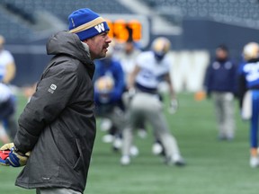 General manager Kyle Walters takes in Winnipeg Blue Bombers practice last week. (KEVIN KING/Winnipeg Sun)