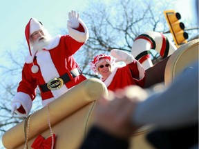 Santa Claus waves at attendees during the annual Santa Claus Parade in downtown Saskatoon on Nov. 20, 2016