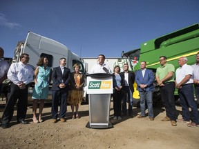 Scott Moe announces his candidacy for the Saskatchewan Party leadership at Q-Line Trucking in Saskatoon on Sept. 1, 2017.