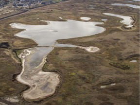 This aerial photo shows the Northeast Swale located northwest of the Aspen Ridge neighbourhood in Saskatoon, Sask. on Oct. 2, 2018.