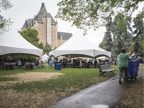 Wet weather has most people enjoying the Taste of Saskatchewan under the cover of tents in Saskatoon, SK on Friday, July 19, 2019.