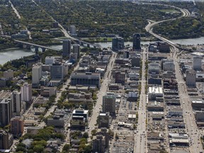 This aerial photo taken on Friday, September 13, 2019 show downtown Saskatoon, Sask.