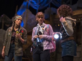 From left to right, Kristina Hughes performing as Vic, Heather Morrison as Maureen, and Angela Kemp as Sarah during a media call for Persephone Theatre's production of WROL (Without Rule of Law) in Saskatoon on Oct. 29, 2019.