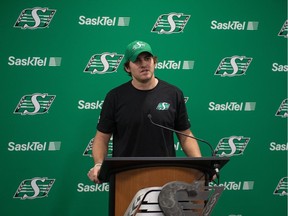 Saskatchewan Roughriders starting quarterback Cody Fajardo speaks to media at Mosaic Stadium regarding his health.