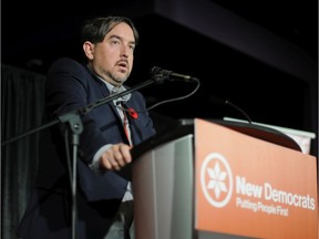 Trevor McKenzie-Smith speaks during the NDP convention in Prince Albert on November 1, 2019. (Peter Lozinski/ Prinve Albert Daily Herald)