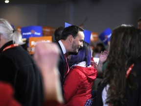 Saskatchewan NDP leader Ryan Meili greets supporters during the NDP convention in Prince Albert on November 2, 2019