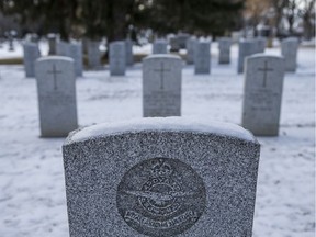Grave markers maintained by the Commonwealth War Graves Commission at Woodlawn cemetery in Saskatoon, Sask. on Nov. 7, 2019.