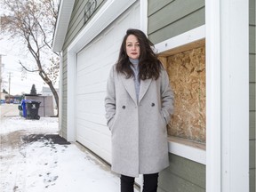 Sanctum executive director Katelyn Roberts stands next to the proposed site for the organization's angel's cradle on Saskatoon's westside. (Saskatoon StarPhoenix/Liam Richards)