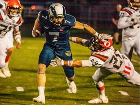 Andrew Pocrnic (7), who has had a CJFL record-setting season for the Langley Rams, faces his hometown Saskatoon Hilltops in the 2019 Canadian Bowl. (Photo by Adam Marchetti/Langley Rams)