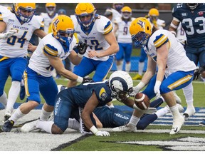 The Saskatoon Hilltops defeated the host Langley Rams 11-6 in the 112th Canadian Bowl played Saturday at McLeod Stadium in Langley, B.C..(Photo credit: Francis Georgian / Postmedia)