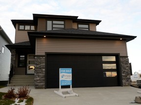 A modern exterior provides curb appeal in this Montana Homes' show home in Brighton. (Jennifer Jacoby-Smith/The StarPhoenix)