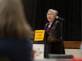 REGINA, SASK : November 23, 2019 -- Panelist Audrey Nerbas speaks at a seniors summit held at the mamaweyatitan centre. BRANDON HARDER/ Regina Leader-Post