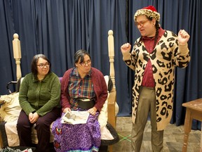 L-R: Aaron Marie Nepoose, Wanita Singing Bird, and Cory Standing star in Luff Actually: A Rez Christmas Story.