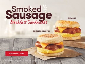 Tim Hortons' Smoked Sausage Breakfast Sandwich.
