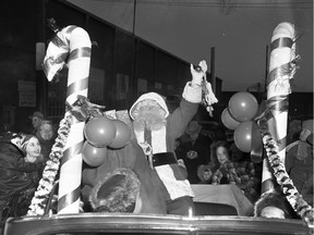 A photo of Santa Claus coming to town for Christmas, from Dec. 5, 1950. (City of Saskatoon Archives StarPhoenix Collection S-SP-B464-1)