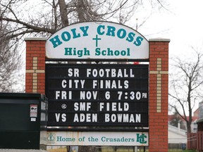 The sign outside Holy Cross High School.