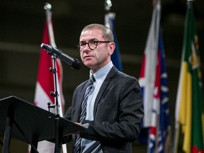 Saskatoon Teachers' Association President John McGettigan speaks at the association's 2019 convention in Saskatoon on Aug. 28, 2019.