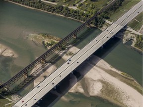 This aerial photo taken on Friday, September 13, 2019 shows the Canadian National Railway Bridge located next to the Gordie Howe Bridge.