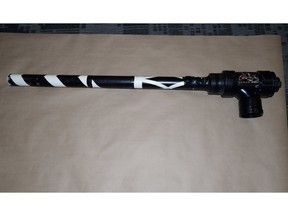 Saskatoon police say this was the potato gun officers seized on Dec. 1, 2019. Police believe a man and a woman were using the device to launch drugs over the Saskatoon Correctional Centre's fence. (Photo courtesy Facebook / Saskatoon Police Service)