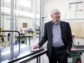 Joe Remai, pictured in the wood shop at Saskatchewan Polytechnic, donated $5 million to the school. Photo taken in Saskatoon on Wednesday, Dec. 11, 2019.