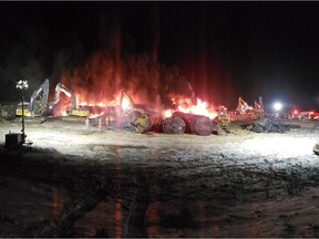 The Transportation Safety Board said the Dec.9, 2019 fiery Canadian Pacific Railway freight train derailment in Saskatchewan involved the estimated release of 1.5 million litres of oil. (Photo courtesy Transportation Safety Board)