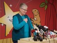 Baby-hugging volunteer Nellie Koethler speaks to the media at the Jim Pattison Children's Hospital at the announcement of the $25,000 No Baby Unhugged grant and volunteer program on Dec. 17, 2019.