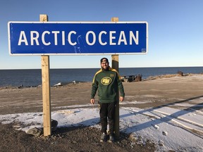 Edmonton Eskimos long-snapper Ryan King, who hails from Sherwood Park, was part of a crew made up of players and club staff who made a Northwest Territories excursion through Tuktoyaktuk and Inuvik in October. The trip included stops at schools to talk about football and deliver the Telus-wise cyber bullying presentations. (Photo supplied/Edmonton Eskimos)