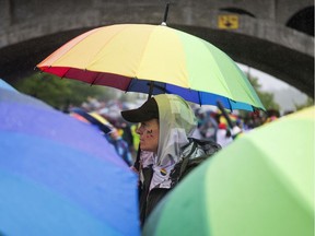 Treena Turgeon waits to parade through downtown during the annual Saskatoon Pride Parade, June 22, 2019. (Kayle Neis/Saskatoon StarPhoenix)