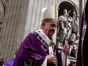 Pope Francis arrives for a mass held for the Congolese Catholic Community of Rome on December 1, 2019 in St.Peter's Basilica at the Vatican.