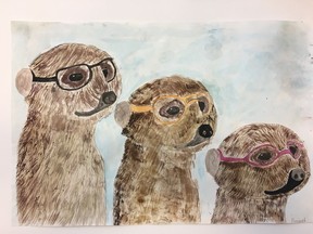 Meerkats by Hanna, Grade 7, is on display at Market Mall Children's Playland Art Gallery.