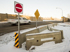 SASKATOON,SK--DECEMBER 10/2019 -1216 oped tank column - A barrier at the south end of 9th St blocks traffic from turning onto the freeway in Saskatoon, SK on Tuesday, December 10, 2019.