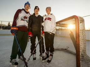 Siblings Collin, Sophie, and Grace Shirley (left to right) all play hockey competitively at the collegiate level. Collin plays hockey for the University of Saskatchewan Huskies and recently played for Canada's U Sports all-stars against Canada's world junior team. Sophie and Grace play NCAA Division One women's hockey for the University of Wisconsin Badgers. Photo taken in Saskatoon on Friday, December 27, 2019.