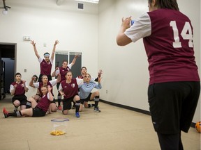 Cast members rehearse for The Wolves, the next Live Five show, at the Persephone Theatre in Saskatoon on Jan. 3, 2020.