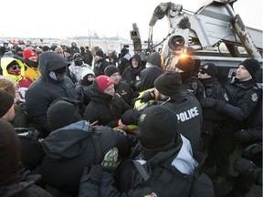 Regina Police Service members were called to the picket line on day 46 of the lock out by Federated Co-operatives Limited (FCL) in Regina on Monday, Jan. 20, 2020.