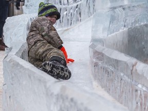 Samuel Fehr, age 6, enjoys the ice slide at the Nutrien WinterShines festival near the Market Square Building in Saskatoon, SK on Saturday, January 25, 2020. Liam Richards / Saskatoon StarPhoenix