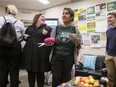 Shiney Choudhary, program co-ordinator, Student Wellness Centre hands out string for a collaborative art project following an event to celebrate the opening of the Usask Community Centre on the U of S campus in Saskatoon, SK on Wednesday, January 29, 2020.