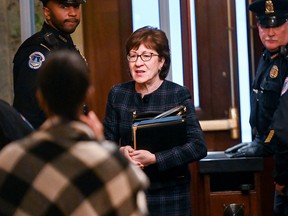 Sen. Susan Collins (R-ME) arrives for the continuation of the Senate impeachment trial of President Trump at the U.S. Capitol in Washington, D.C., Jan. 23, 2020.
