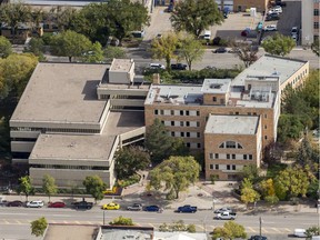 Saskatoon city hall, seen here in an aerial photo taken on Friday, Sept. 13, 2019,  has retained its AAA credit rating.