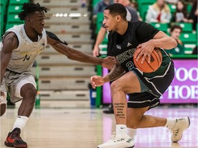 Guard JT Robinson, shown here dribbling the ball, is into his final stretch with the University of Saskatchewan Huskies men's basketball team, which plays a one-game, sudden-death playoff against visiting Thompson Rivers WolfPack on Friday night at the PAC.