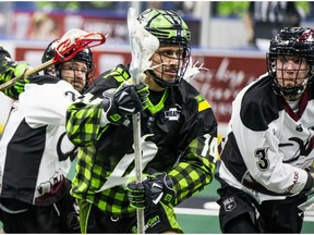 Saskatchewan Rush transition player Jeremy Thompson runs the ball during first-half action against the Colorado Mammoth January 18.