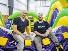 Rylund Hunter, left, and Bryce McCall run The Backyard, an indoor inflatable park that also offers rentals. Photo taken in Saskatoon, SK on Friday, January 31, 2020.