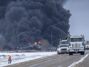 The Hamlet of Guernsey was evacuated following a train derailment along Highway 16 on Feb. 6, 2020 (Liam Richards / Saskatoon StarPhoenix)