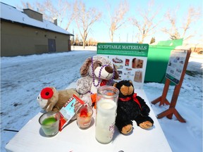 A small collection of items are shown at the scene in northwest Calgary on Tuesday, January 2, 2018 a short distance from where a newborn baby girl was found deceased on Christmas Eve. A vigil is to be held on Wednesday night for the baby and police continue to search for the mother and any witnesses. Jim Wells/Postmedia ORG XMIT: POS1801021703342448