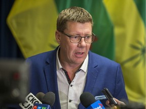 Saskatchewan Premier Scott Moe speaks to media at the provincial cabinet office in Saskatoon, SK on Friday, February 21, 2020.