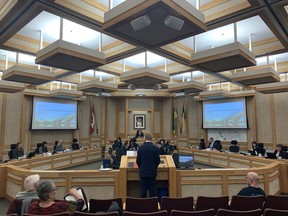 City of Saskatoon licensing and permitting manager Mark Wilson speaks to city council at a public hearing over proposed regulations for short-term online rentals on Monday, Feb. 24, 2020.