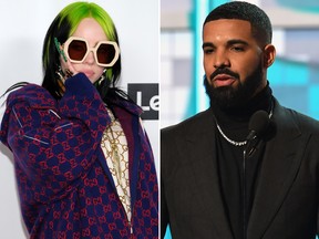 Billie Eilish and Drake are seen in file photos.
