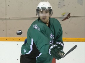 SASKATOON,SK--NOVEMBER 10/2015   1113 sports huskies cable05-  University of Saskatchewan Huskies hockey player Levi Cable in action during practice at Rutherford rink on campus, Tuesday, November 10, 2015.