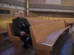 Bishop Mark Hagemoen poses for a photo at Holy Family Cathedral in Saskatoon, Sask. on Feb. 16, 2018.