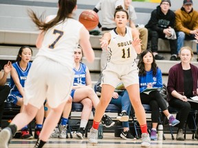 The Evan Hardy Souls take on the Walter Murray Marauders in the Girls Blue Division at the 2019 Bowlit Classic basketball tournament at Bethlehem High School on Saturday, November 30th in Saskatoon.