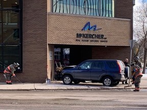 One of the vehicles involved in the collision outside of the McKercher LLP law firm office.